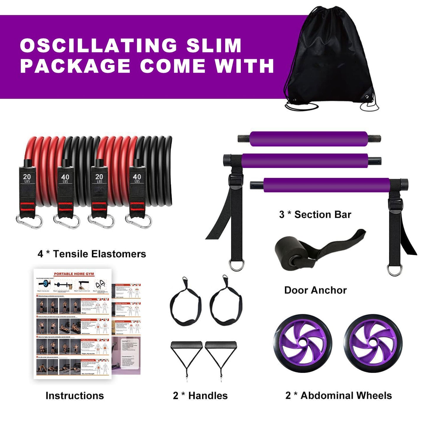 Pilates bar kit Multiple Fitness bar with Resistance Bands, Ab Rollers.Core Strength Training Equipment. Squat Machine for Men and Women.Portable Home Gym Pilates bar kit for Full Body Training Women