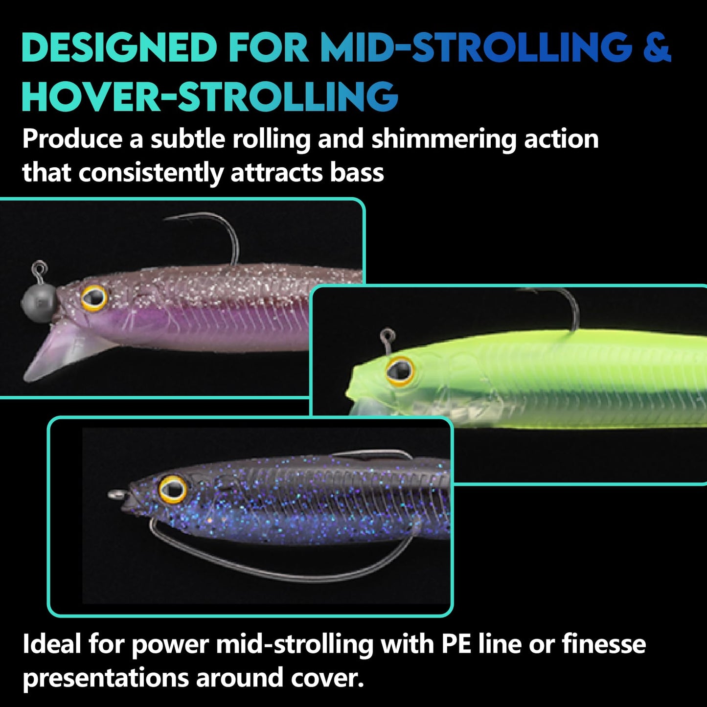 Eupheng 3.5Inches/4Inches/6Inches Soft Plastic Swimbait with Lip, Trimmable Tail, Realistic Mid-Strolling Hover-Strolling Soft Fishing Lures for Bass Fishing