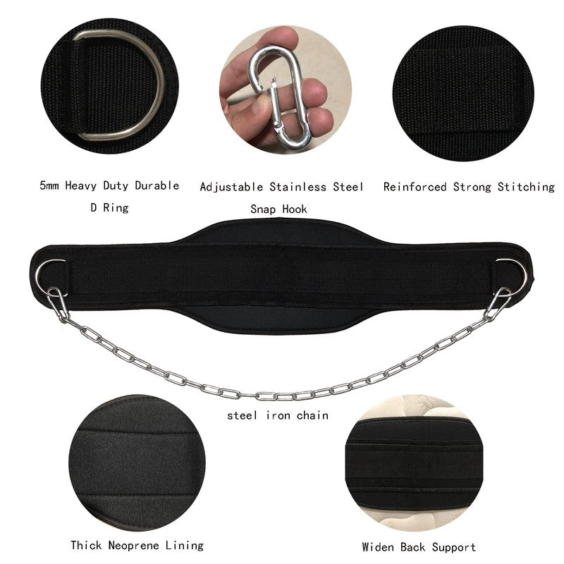 Weight Lifting Belt with Chain Fitness Dip Belt for Weightlifting Neoprene Support Weighted Pull Up Belt With Heavy Duty Steel Chain for Men Added Weight Training, Squat, Deadlift, Bodybuilding (B)