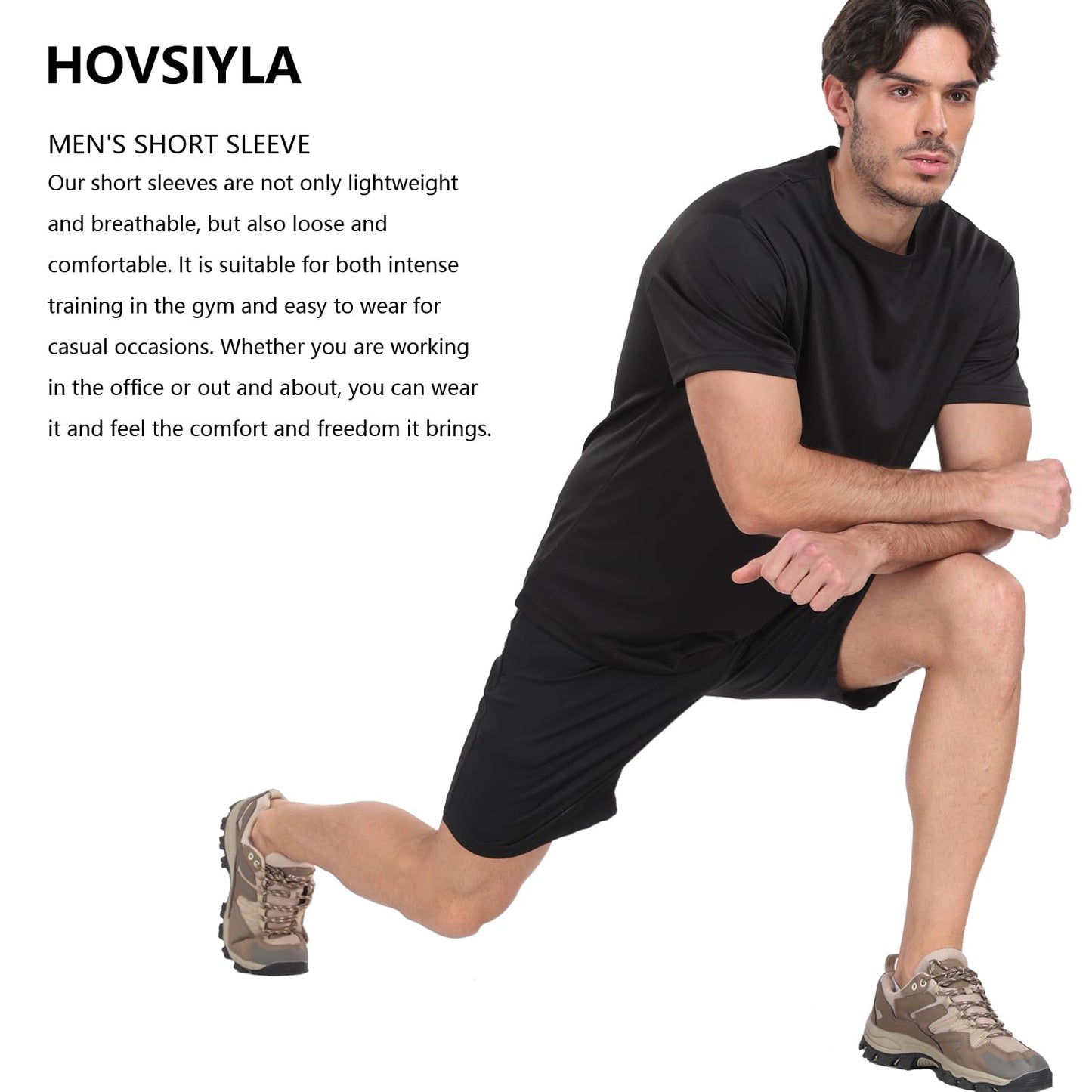 HovSiyla 5 Pack Workout Shirts for Men Athletic Running Gym Quick Dry Short Sleeve Performance Moisture Wicking T Shirt-Black-XL