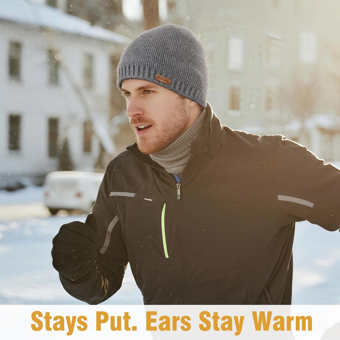 Wmcaps Warm Fleece Lined Beanie, Soft Knit Winter Hat Ski Stocking Skull Caps for Men Women Black