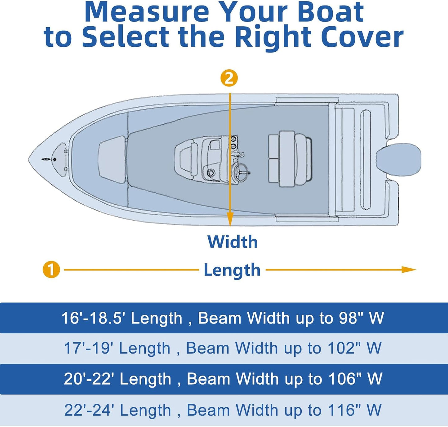 Heavy Duty Center Console Boat Cover - Waterproof 900D Fabric, Fits 16-18.5 FT | Black with Motor Cover & Adjustable Buckle