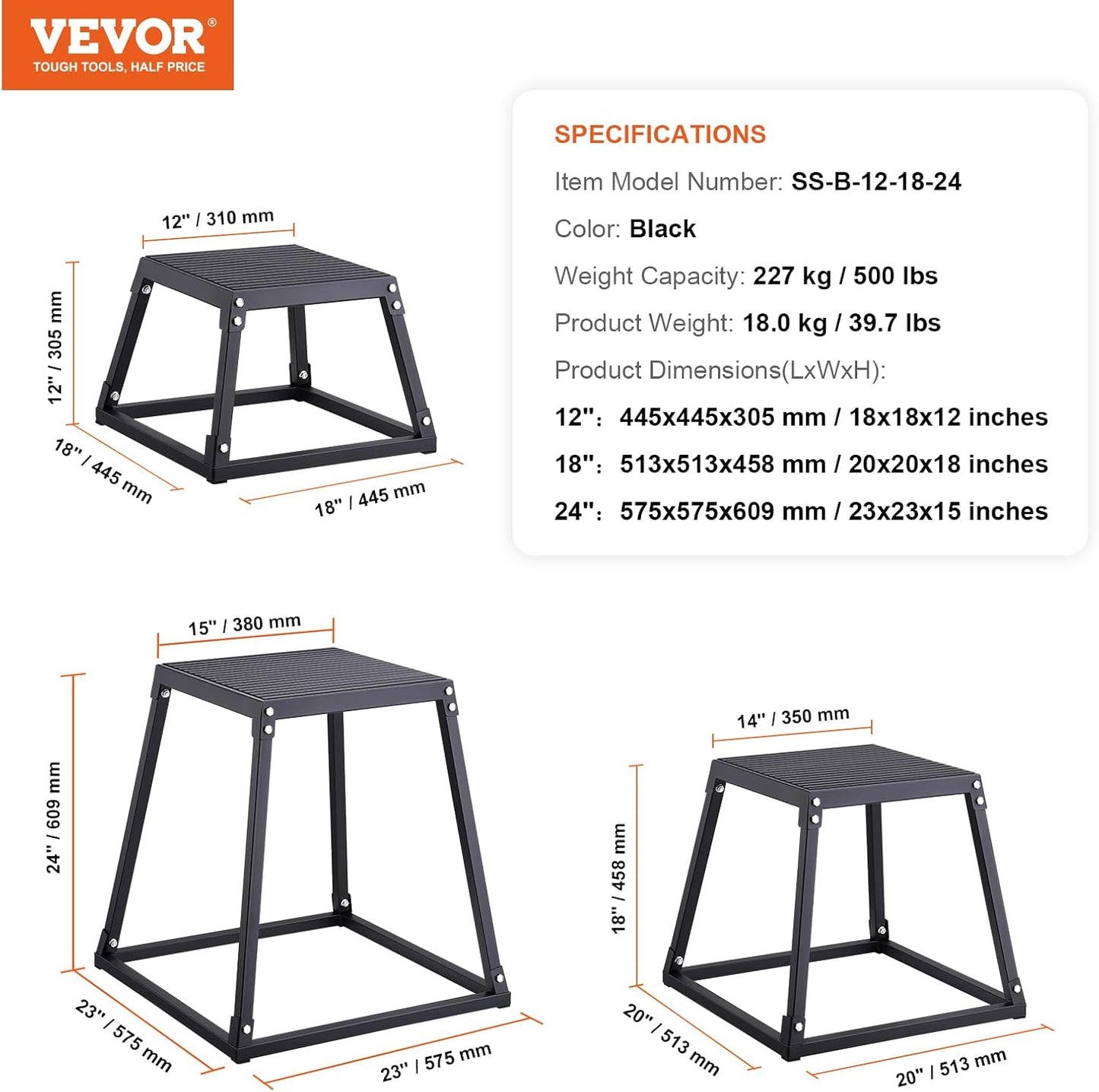 VEVOR Plyometric Jump Box - Steel Fitness Platform for Home Gym Training | Black