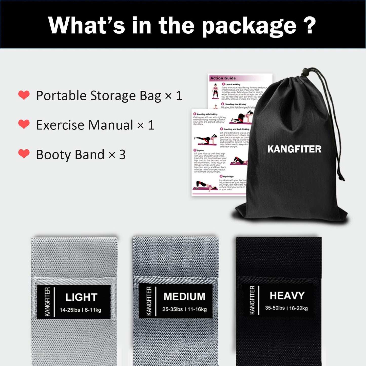 KANGFITER Fabric Resistance Bands for Working Out, 3 Level Non-Slip Booty Bands for Women and Men, Loop Exercise Bands Set for Leg and Glutes, Hip Elastic Bands for Home and Gym Fitness, Yoga, Pilates