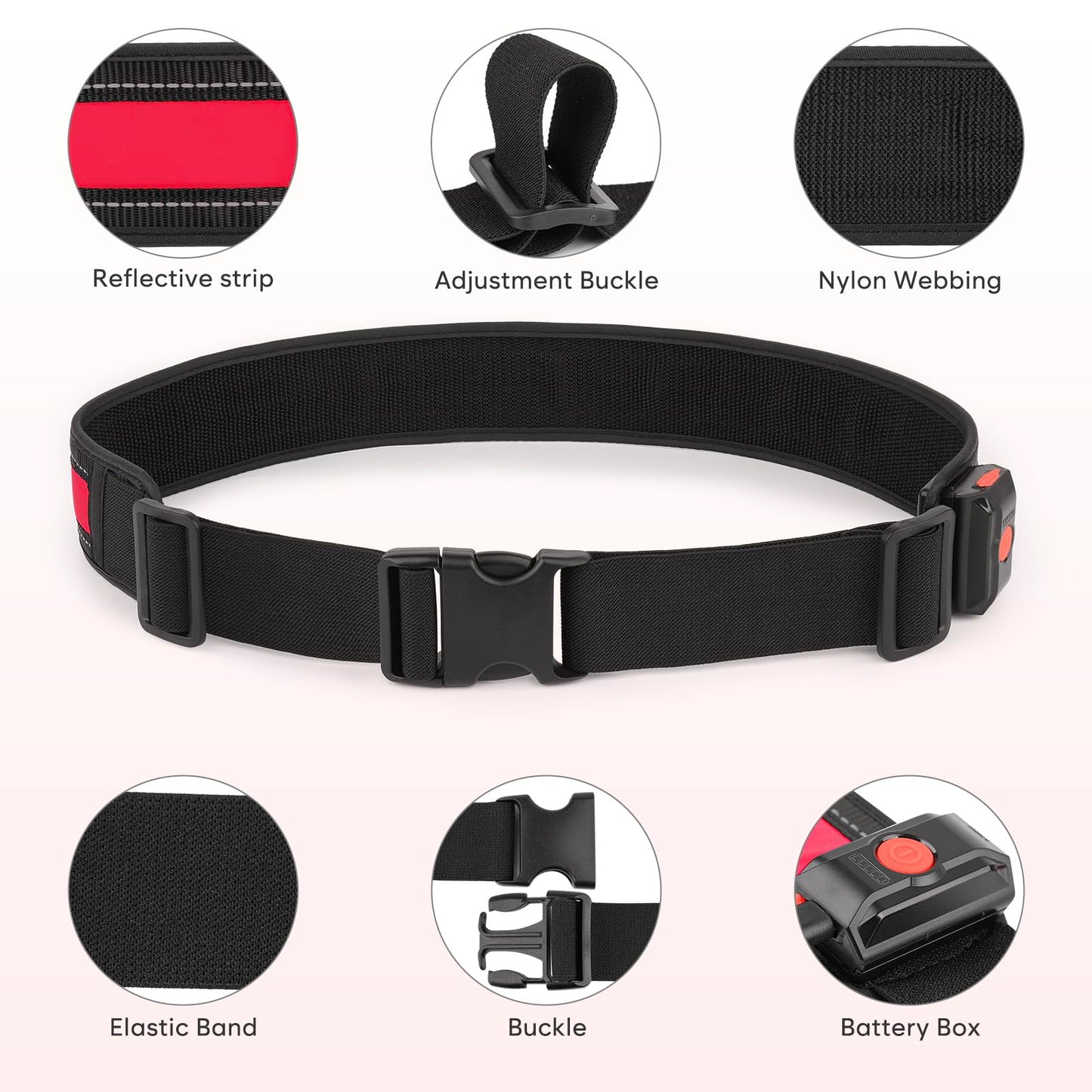 Illumifun LED Running Belt, Light Up LED Waist Belt, High Visibility Gear for Running Walking Cycling Camping (Red)