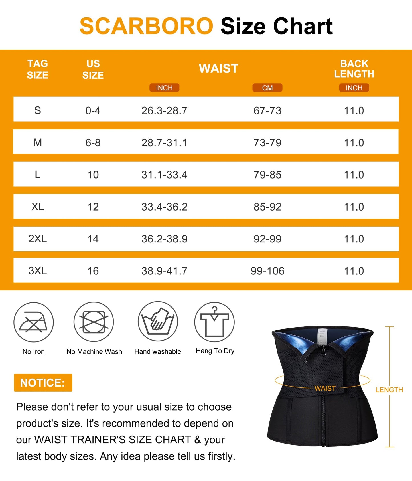 SCARBORO Waist Trainer for Women Belly Fat Sauna Sweat Waist Trimmer Corset for Stomach Wrap Workout Belt Shaper Band Zipper (Black-blue inner, X-Large)