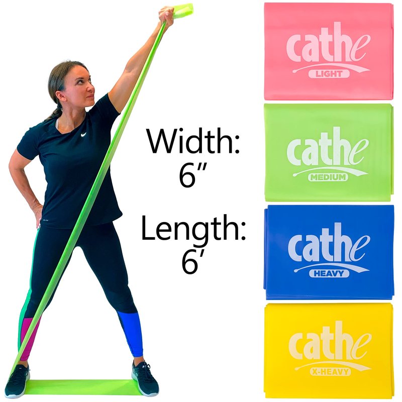Cathe TPE 6ft Elastic Stretch Resistance Bands Set • Latex Free Exercise Resistance Band Set of 4 Elastic Bands for Exercise with Travel Carry Case • Resistance Bands for Women and Men