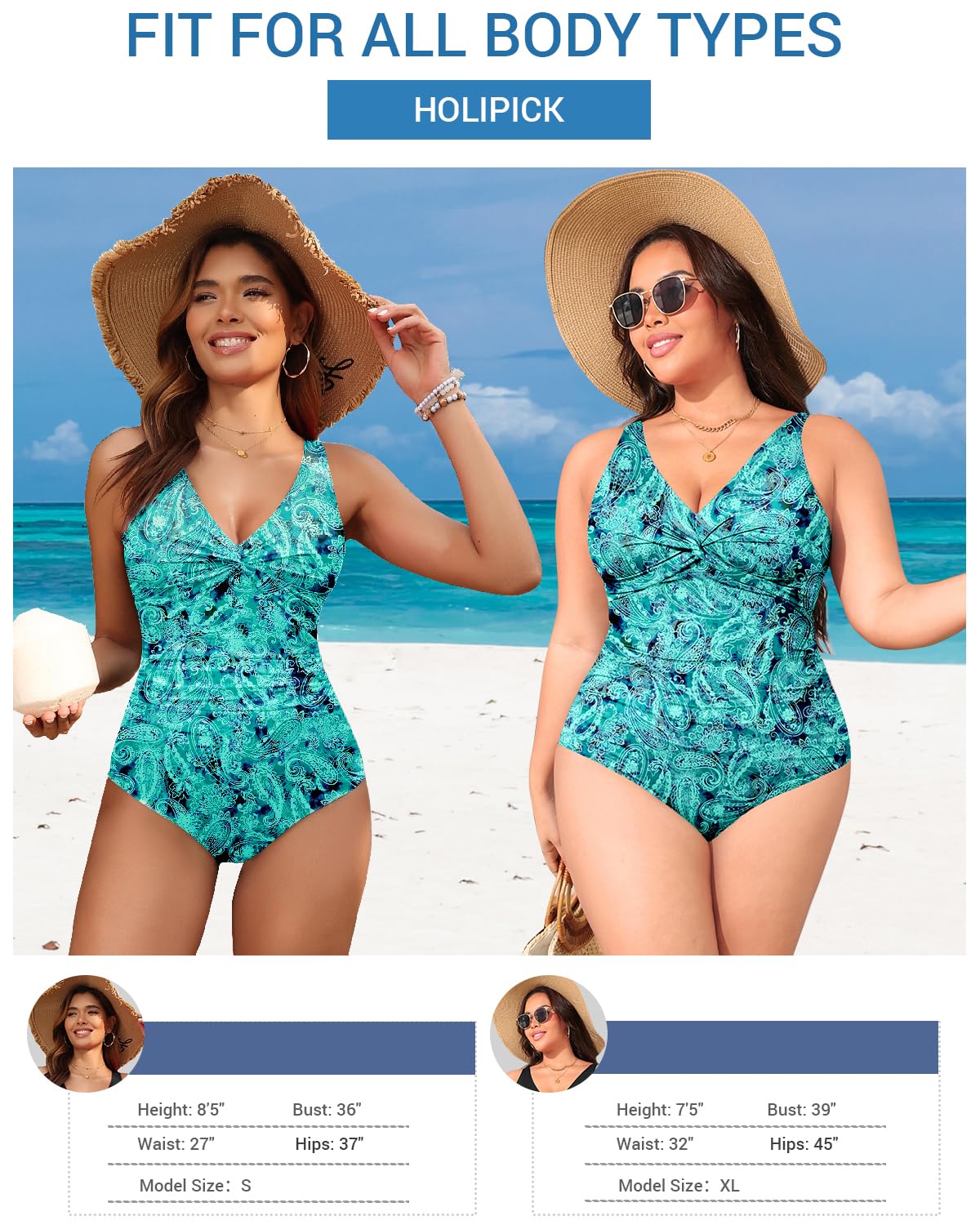 Holipick Green Paisley Women Tummy Control One Piece Swimsuit - Push Up Bathing Suit Full Coverage Slimming Swimwear XL