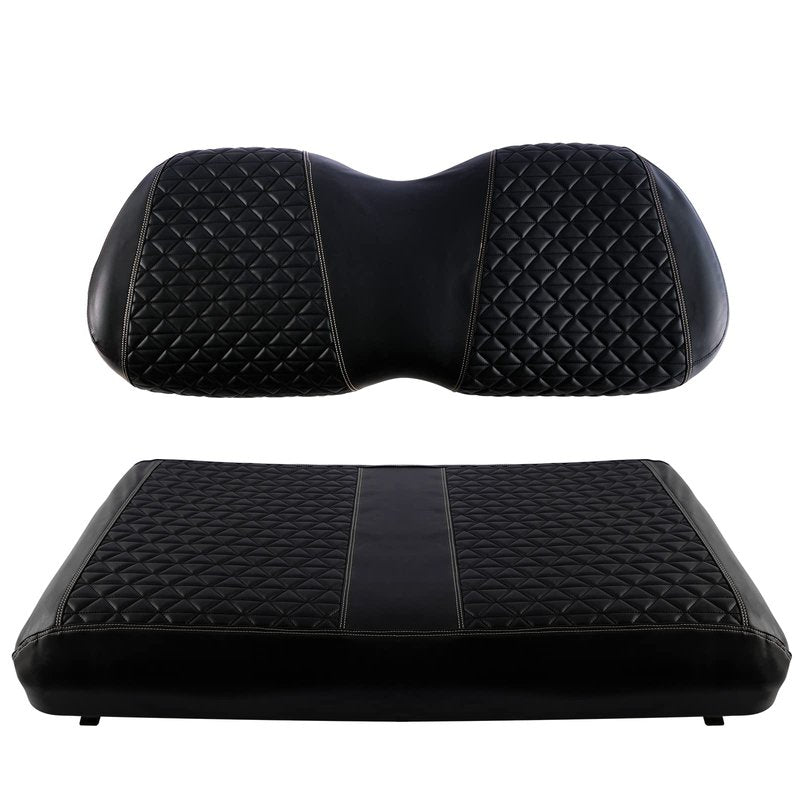 XUANYUDG0769 Golf Cart Front Seat Covers for Club Car Precedent Onward Tempo OEM Ordinary Seat Cushion, Vinyl Leather Made Adjustable Straps and Retractable Buckle/No Stapler Required - Black