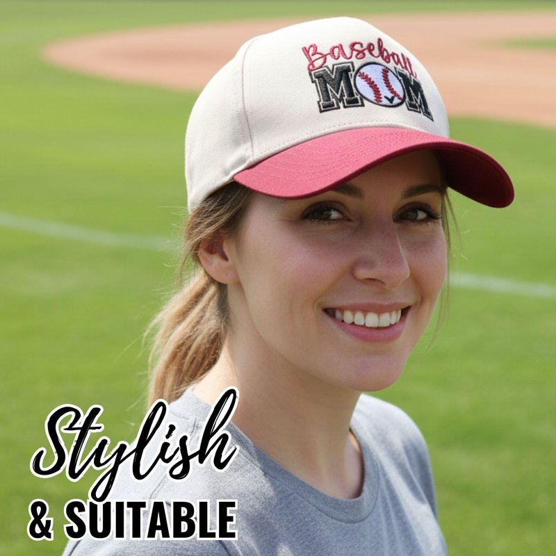InnoBeta Baseball Mom Gifts Cap, Funny Adjustable Embroidered Hat Gifts on Mother's Day, Birthday, Christmas, Red-Beige