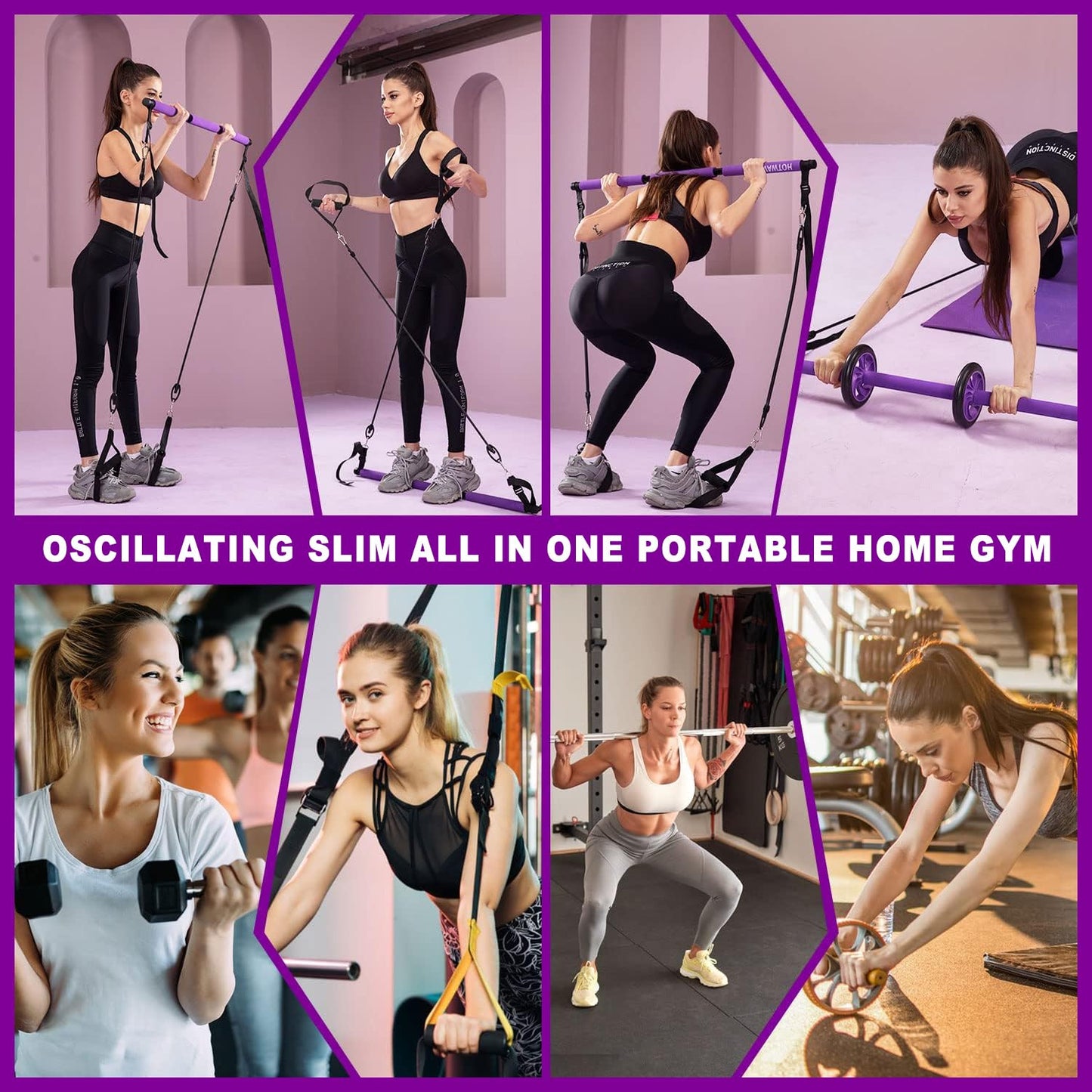 Pilates bar kit Multiple Fitness bar with Resistance Bands, Ab Rollers.Core Strength Training Equipment. Squat Machine for Men and Women.Portable Home Gym Pilates bar kit for Full Body Training Women