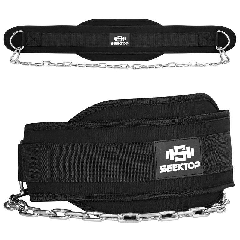 Seektop Dip Belt for Weightlifting - GYM Workout Pull Ups Belt with Chain, Neoprene Waist Dip Belt Crossfit for Weight Lifting, Squat, Training, Fitness, Men & Women (Belt & Chain) (Black)