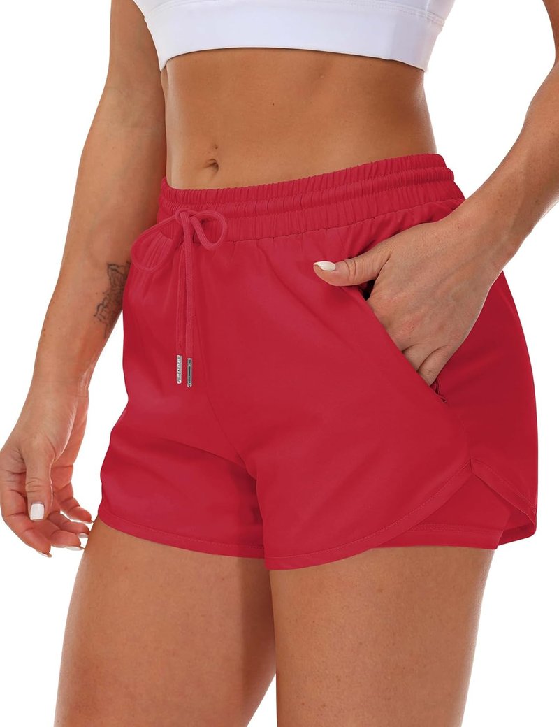 Women's Running Shorts with Liner - 3 Zipper Pockets for Gym & Yoga | Elastic Athletic Fit