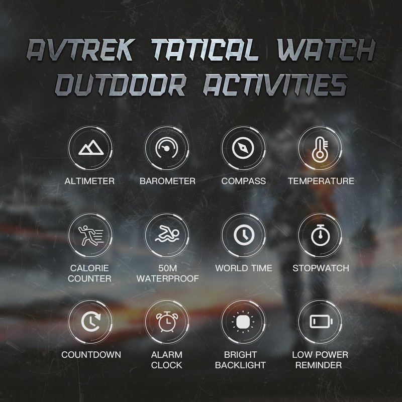 AVTREK Men's Digital Sport Watch - Army Military Compass, Altimeter, Barometer, Pedometer, Waterproof, Green