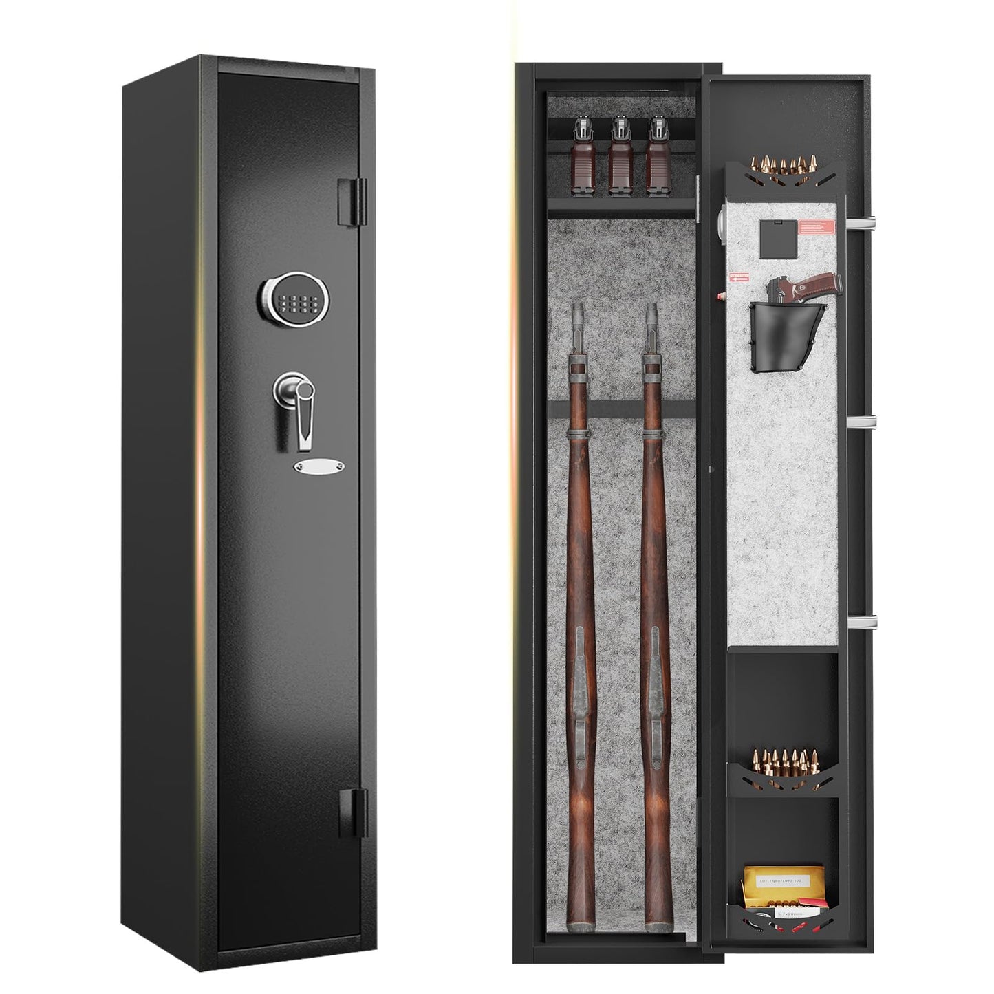 KAER 2-3 Gun Safe with Digital Keypad, Rifle Safe for Home, Secure Gun Cabinets for Rifles and Shotguns with Removable Shelf, Heavy-Duty Alloy Steel Security Safe for Bedroom Closet or Garage