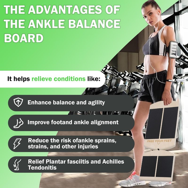Adjustable Ankle Balance Board - Non-Slip Plantar Fasciitis Rehab Trainer for Home Gym, Side kick Axis Board Ankle Tool, Courtyard, Office, Travel, Rehabilitation Room