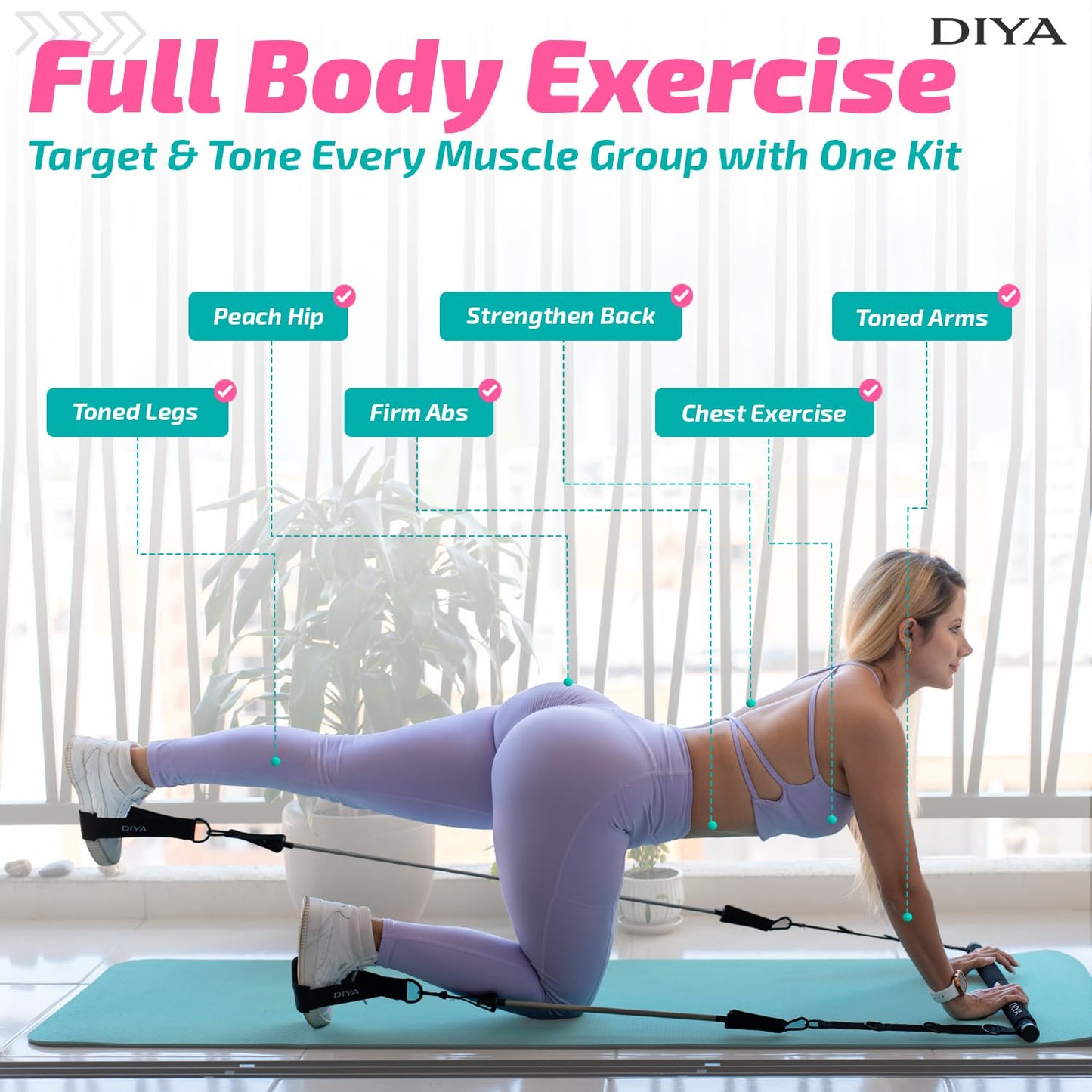 DIYA Pilates Bar Kit with Resistance Bands 140 lbs – Adjustable Portable Home Gym Workout Equipment for Women & Men – Full Body Fitness Bar for Legs, Glutes, Arms, Core & Back
