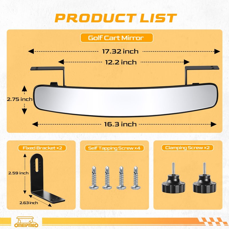 Golf Cart Rear View Mirror, Universal Adjustable Golf Cart Panoramic Mirror Fits Club Car EZGO YAMAHA and Others Cart, 16.5" Golf Carts Mirrors with 270° Rotatable Full Rearview, Eliminate Blind Spots