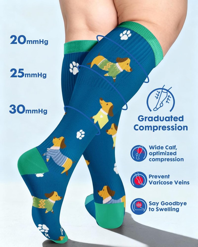 Wide Calf Compression Socks for Women - 20-30mmHg Ankle Support | 3-Pair Plus Size for Travel Nurses