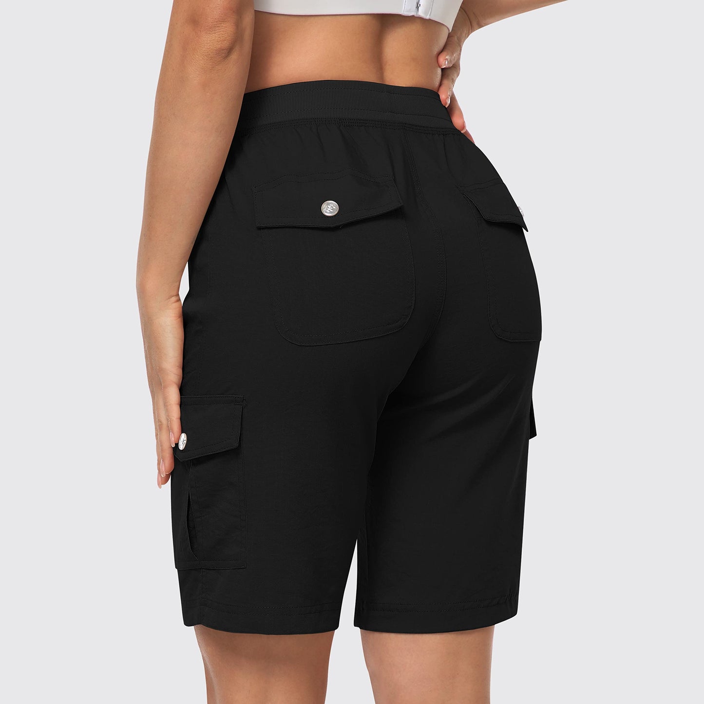 MoFiz Hiking Shorts for Women 10" Quick Dry Active Athletic Cargo Shorts Lightweight Summer Casual Running Shorts with Pockets Black XL