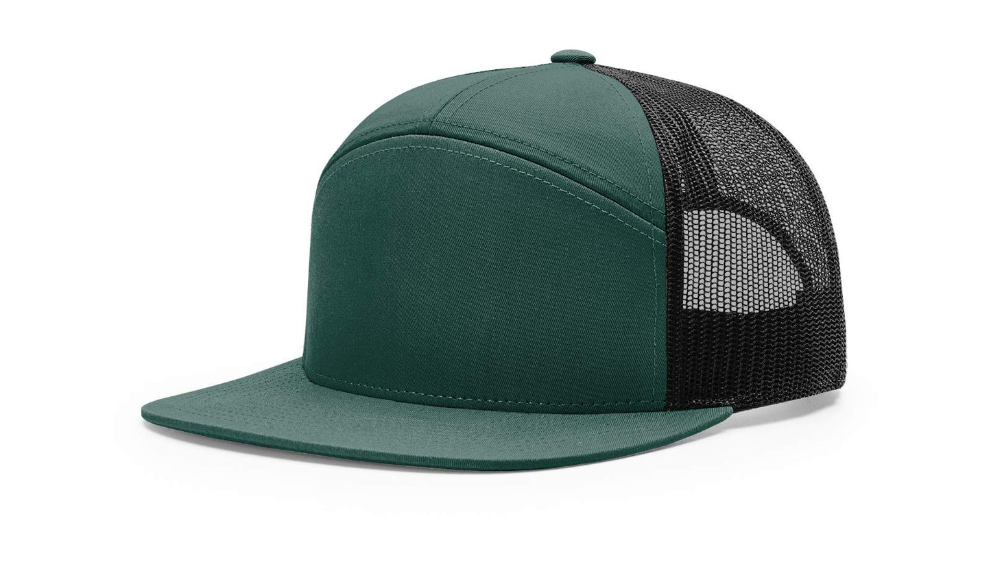 Richardson 168 Hat 7-Panel Trucker Cap Hi-Pro Snapback Cap Adjustable Baseball Hat Blank Hat Bulk Hats - Dark Green/Black