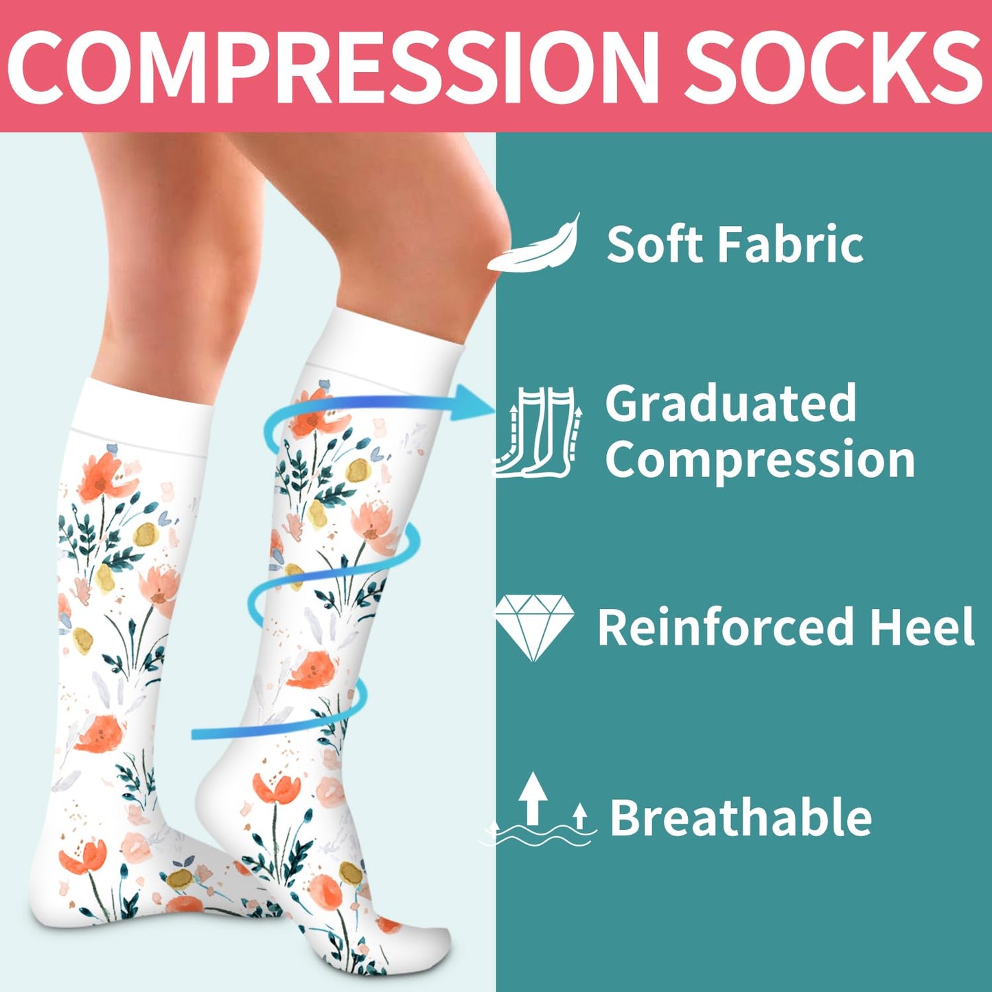 COOLOVER Copper Compression Socks for Women and Men(6 Pairs)-Best Support for Running, Athletic, Travel