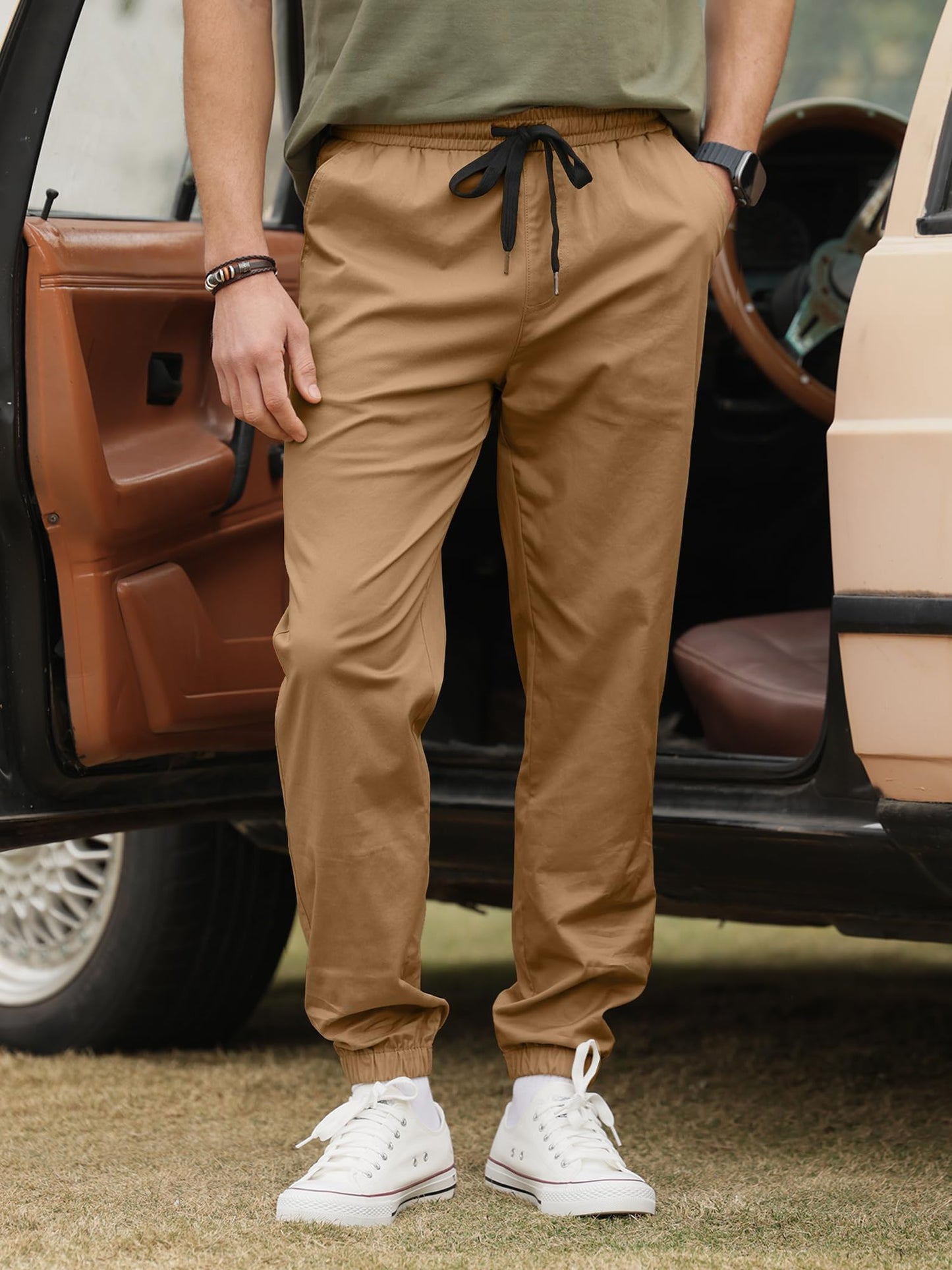 HOTake Men's Khaki XX-Large Joggers Lightweight Sweatpants Tapered Pants Gym Pants
