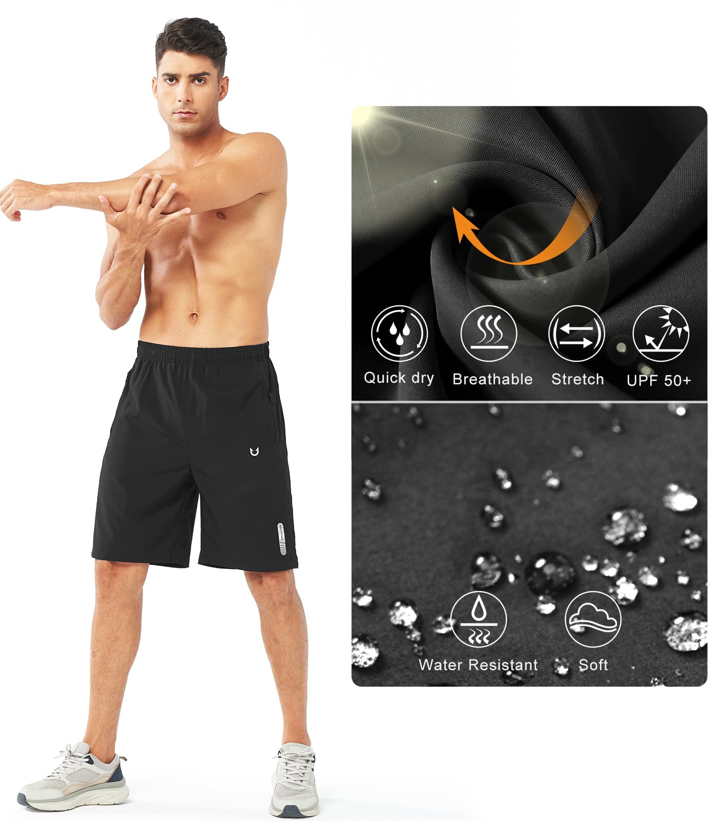 NORTHYARD Men's Athletic Running Shorts Gym Workout 7"/9"/5" Quick Dry Lightweight Sports Basketball Tennis 3 Zipper Pockets Black-9inch 2XL