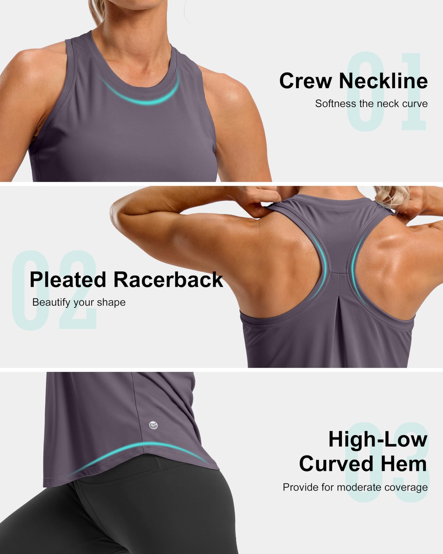 G Gradual Women's Workout Tank Tops Racerback Athletic Yoga Tops Loose Fit Sleeveless Running Gym Sports Shirts for Women(Purple Grey,XXL)