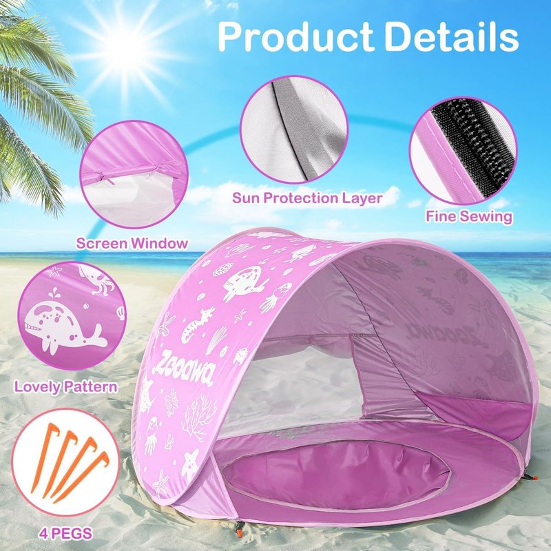 Baby Beach Tent - Pop Up Sun Shade for Infants | Portable UV Protection with Sand Toys Set