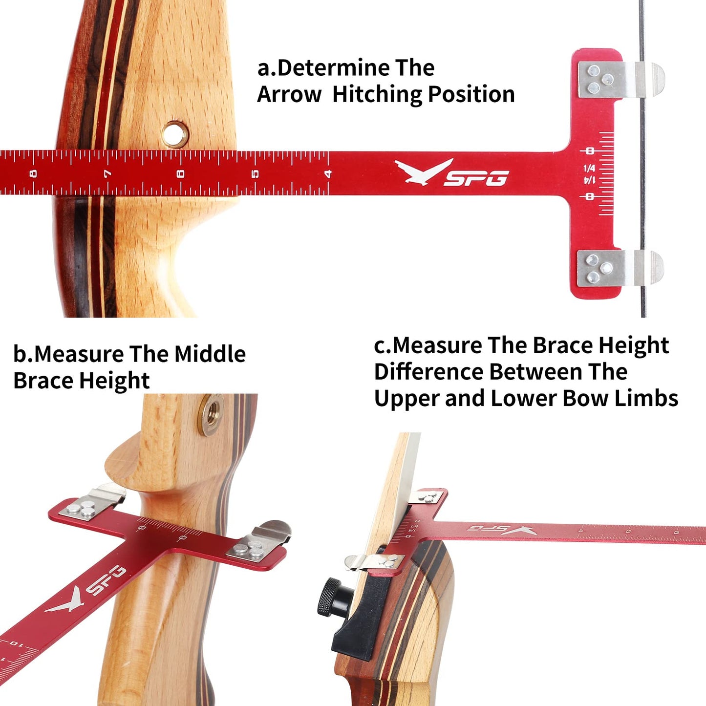 SOPOGER Archery Bow Square T Shape Bow Square Ruler Bowstring Measurement Tool Bow Turning Kit for Recurve Bow and Compound Bow Accessories (Red)