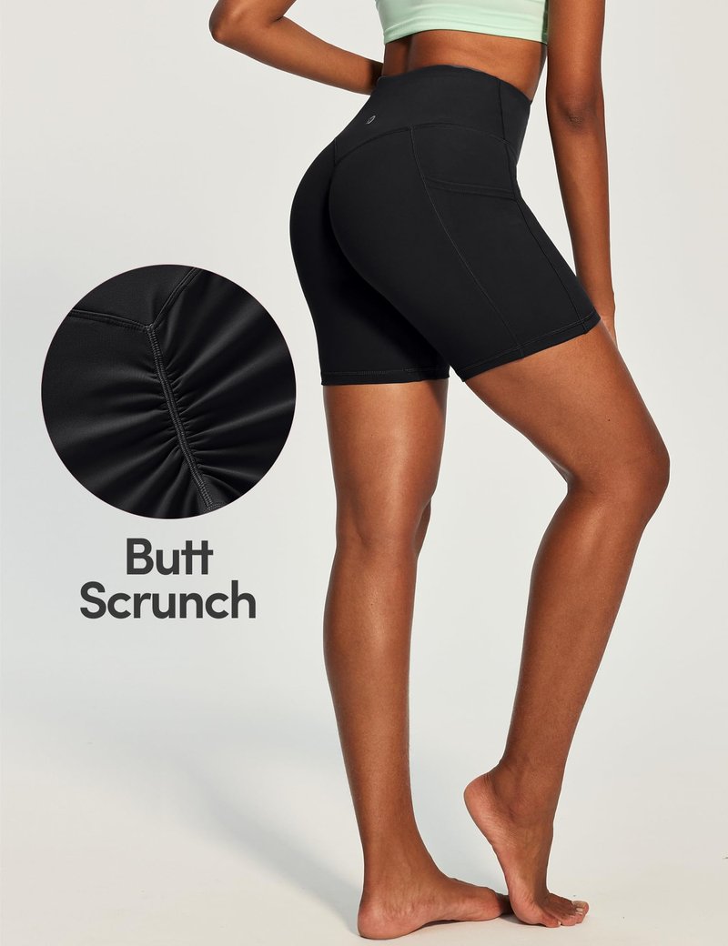 IUGA Scrunch Butt Lifting Biker Shorts Women Tummy Control High Waisted Shorts with Pockets 6" Workout Gym Spandex Shorts Black