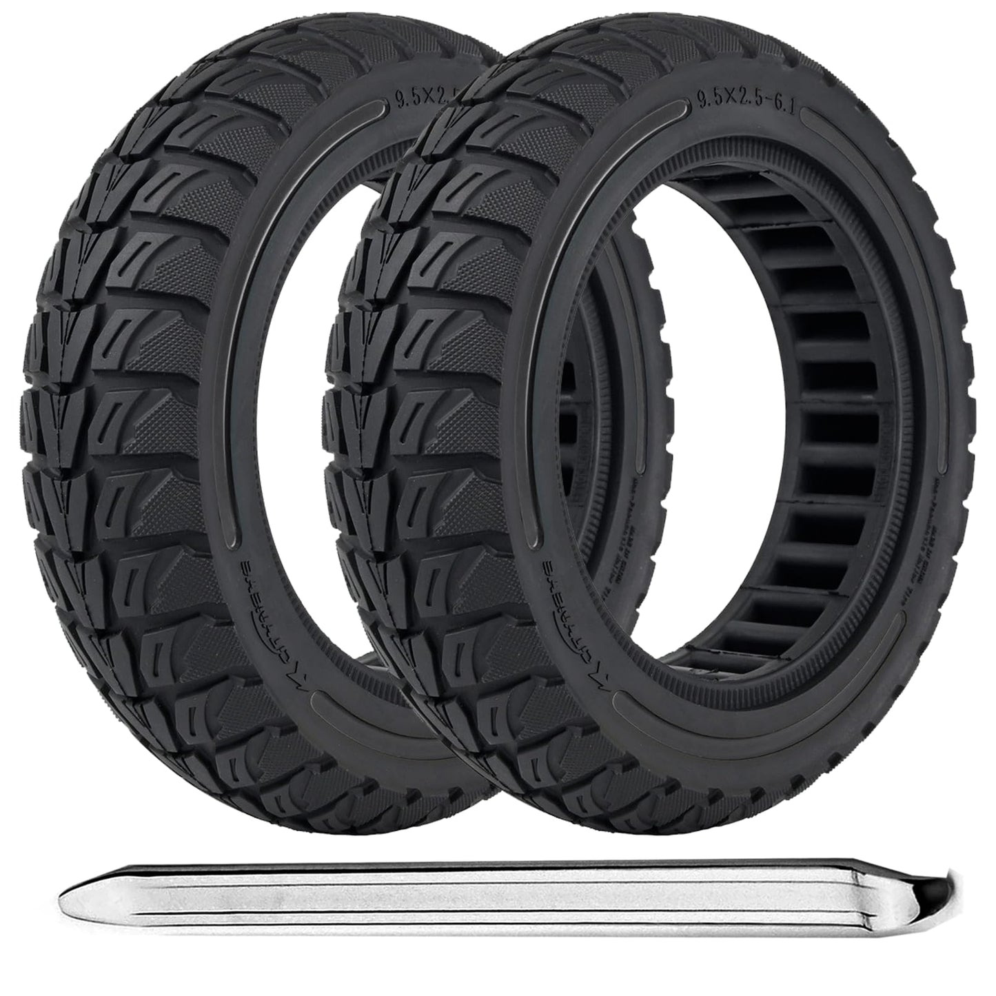 TOCBEUU 9.5x2.5-6.1 Solid Tires for Electric Scooter, Off-Road Replacement Wheels, Tubeless Rubber Tyre for NIU KQi3 Pro/Max/Sport Electric Scooter- Black(2PCS)
