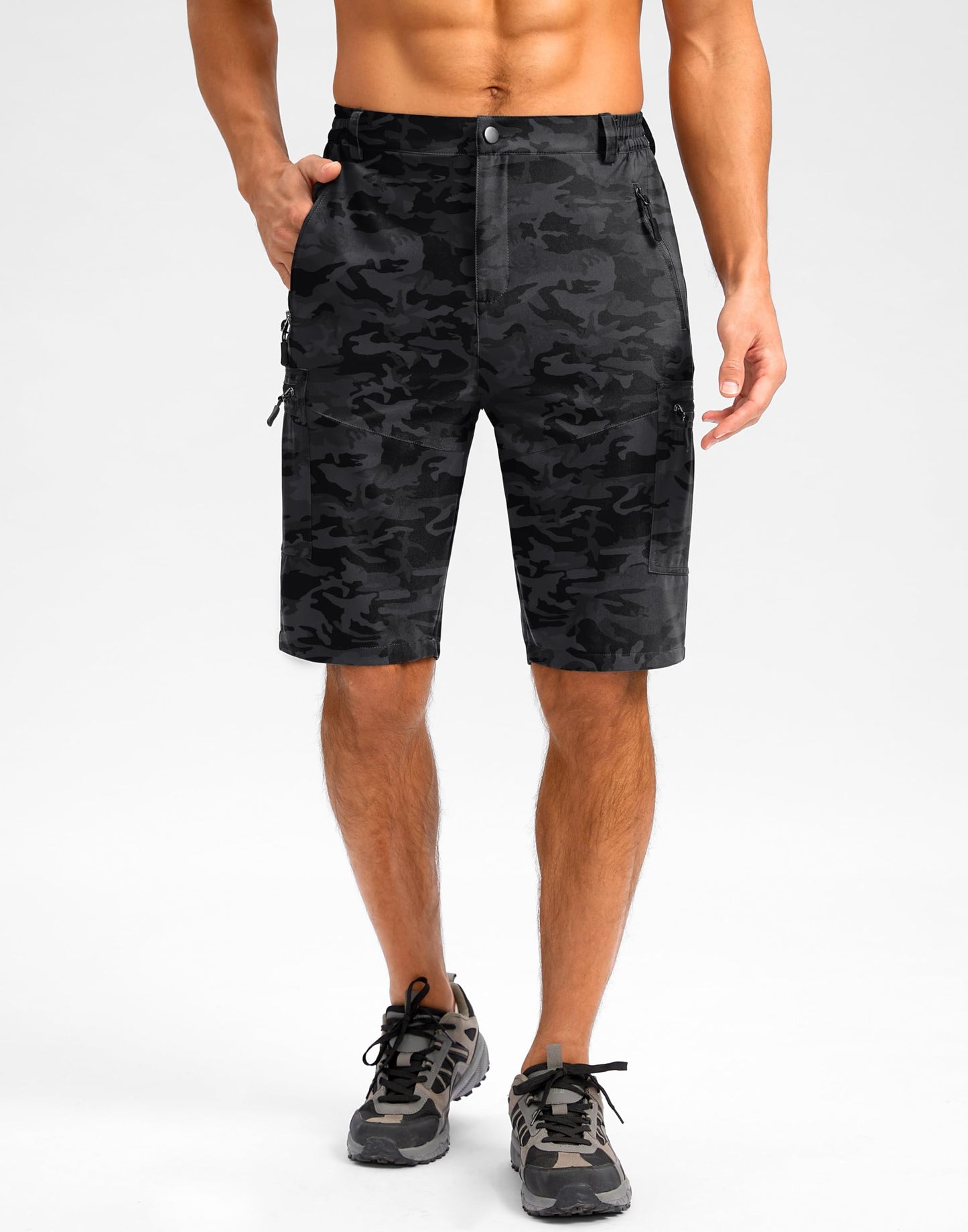 Pudolla Men's Hiking Shorts 11" Lightweight Cargo Work Shorts for Men Summer Travel Golf Casual Outdoor with 5 Pockets(Black Camo XX-Large)