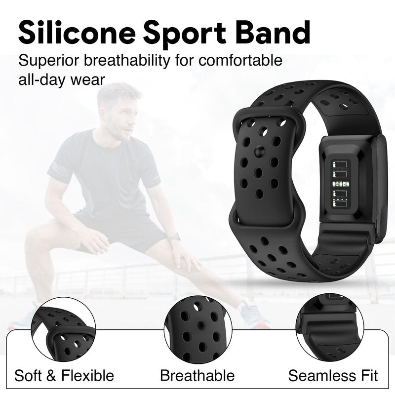 DADO Whoop 5.0 Compatible Silicone Strap – Adjustable Sport-Inspired Band, Breathable & Lightweight Replacement Wristband for Men & Women (All Black, Life/MG)