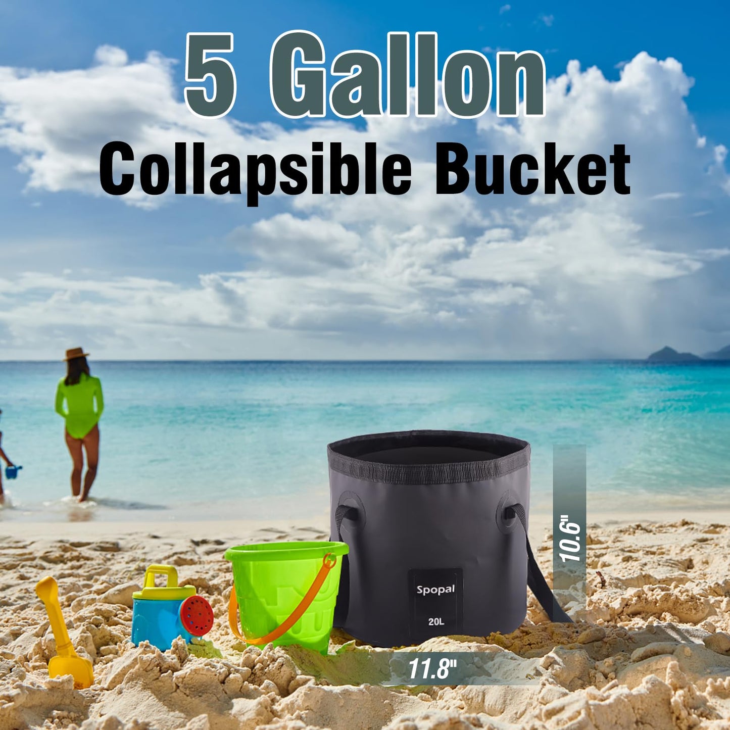 Portable Shower for Camping, [Upgraded] Spopal 8000mAh Rechargeable Camping Shower with 5 Adjustable Speeds, 4 Spray Modes with Collapsible Bucket with Handle 20L for Hiking, Travel, Car, Pet