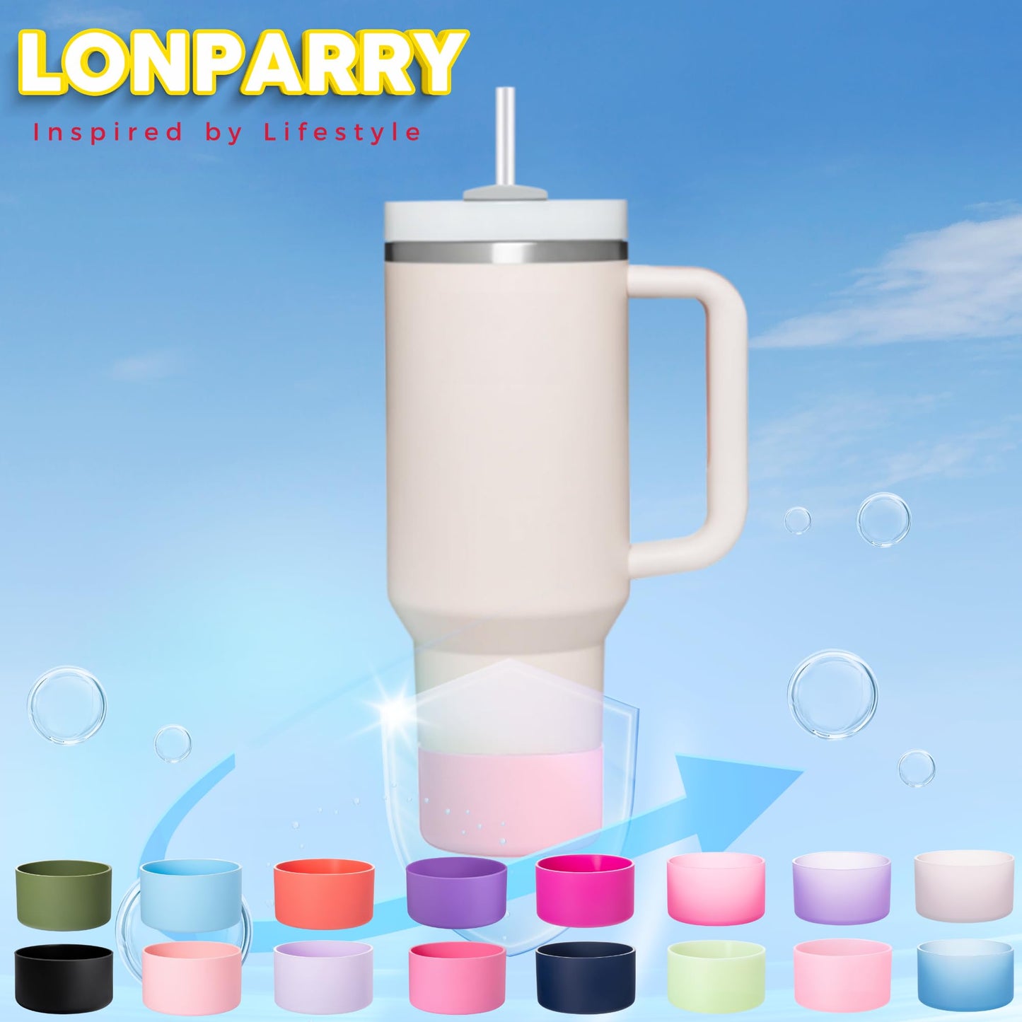 LONPARRY 2-Pack Silicone Boot for Stanley 40 30 oz Quencher Adventure Tumbler, Bottom Protector for Stanley IceFlow Flip, Stanley Cup Protector for Stanley 40 30 oz with Handle Accessories Fog+Pink