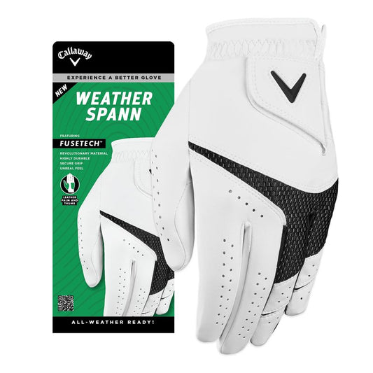 Callaway Golf Weather Spann Glove (Worn on Right Hand,White,Large,Cadet (Short Fingers))