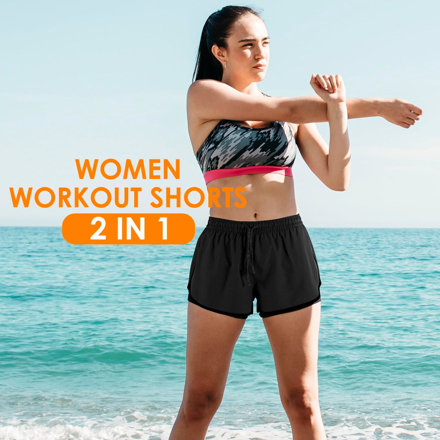 Yevrimow Women's 2 in 1 Running Shorts for Gym Yoga Workout Athletic Shorts High-Waisted Shorts with Liner Pockets Yellow-M