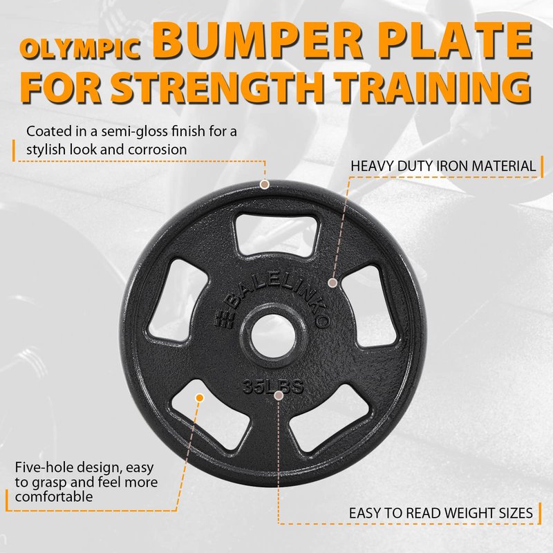 Balelinko Cast Iron 2-Inch Olympic Grip Plate Weight Plate for Strength Training, Weightlifting and Crossfit in Single, 35LB, Black