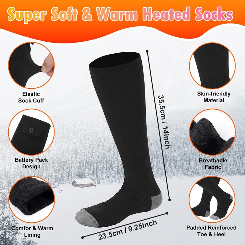 KEKELAN Heated Socks for Men Women Warm Thermal 5V 5000mAh Unisex Electric Rechargeable Battery Powered Heat Socks with 4 Heating Levels Winter Outdoor Camping Motorcycle Skiing Foot Warmer