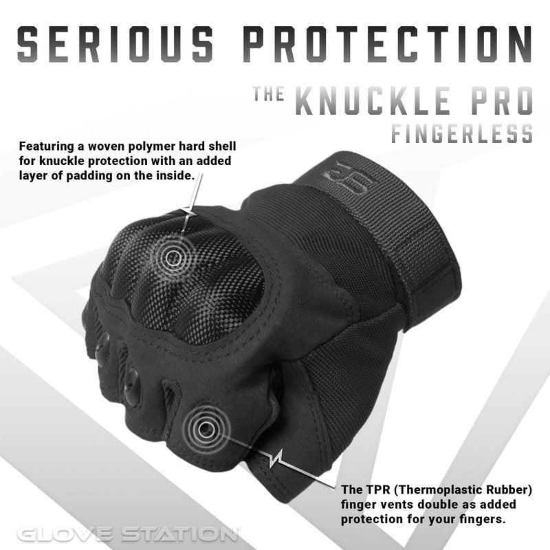 Glove Station Fingerless Knuckle Gloves for Men - Motorcycle Gloves for, Airsoft, Hunting, Work and Hiking - Black, Large