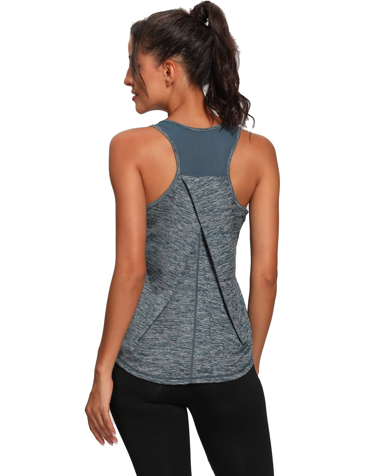 Aeuui Womens Workout Tops for Women Racerback Tank Tops Mesh Yoga Shirts Athletic Running Sleeveless Gym Clothes Blue Black