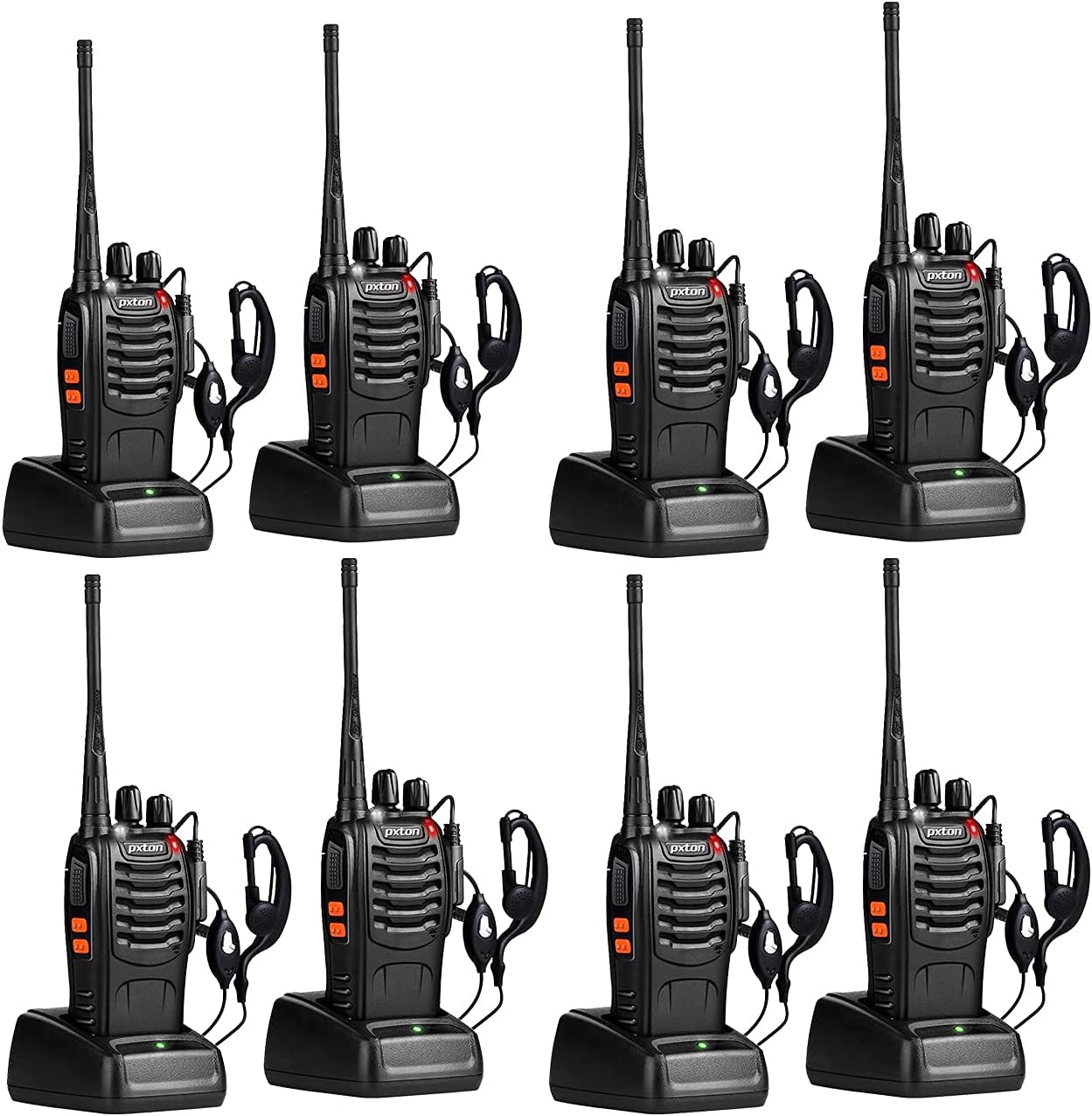 Two Way Radios Long Range - Rechargeable Walkie Talkies with Headphones & Flashlight | 16 Channels, 8 Pack