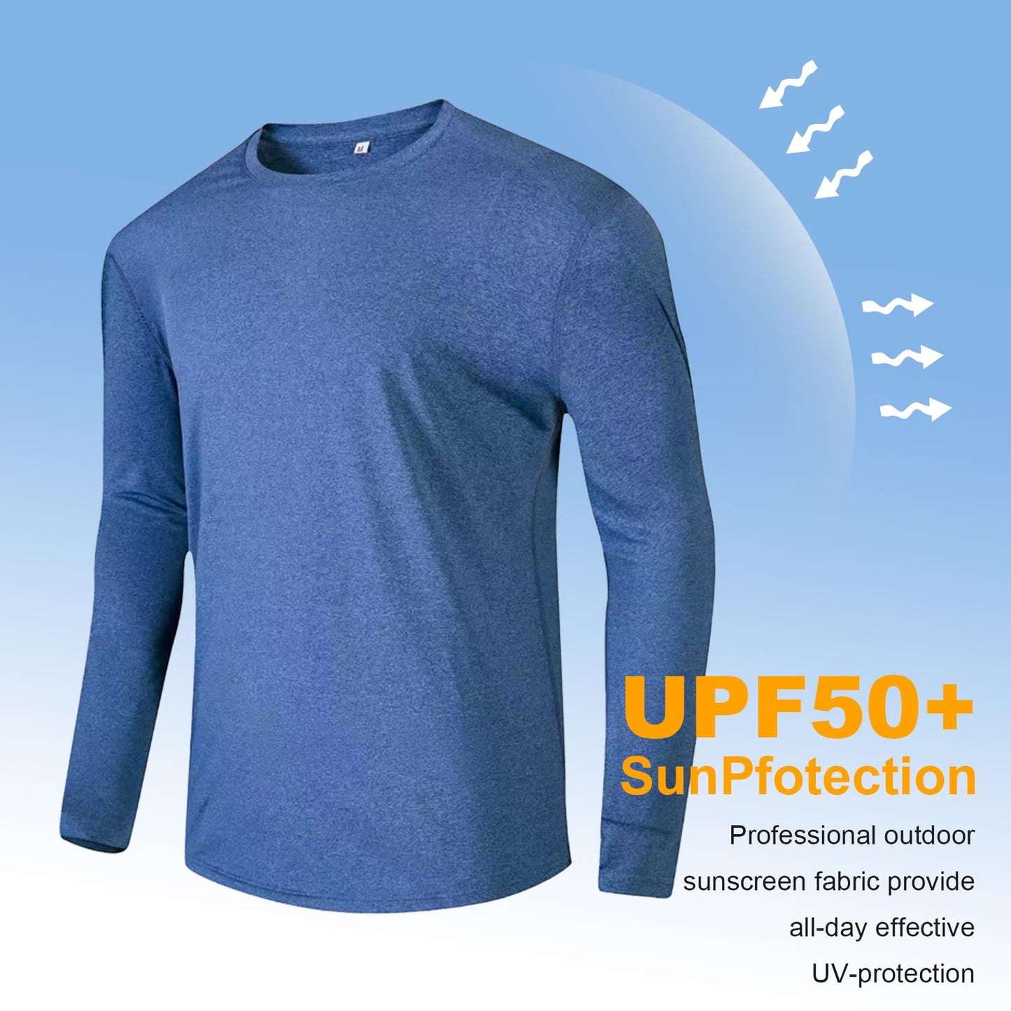 Tee Shirts for Men 6 Pack,Mens Long Sleeve T Shirts Workout Gym Athletic Sun Protection UPF 50+ Performance Running Shirts(L)