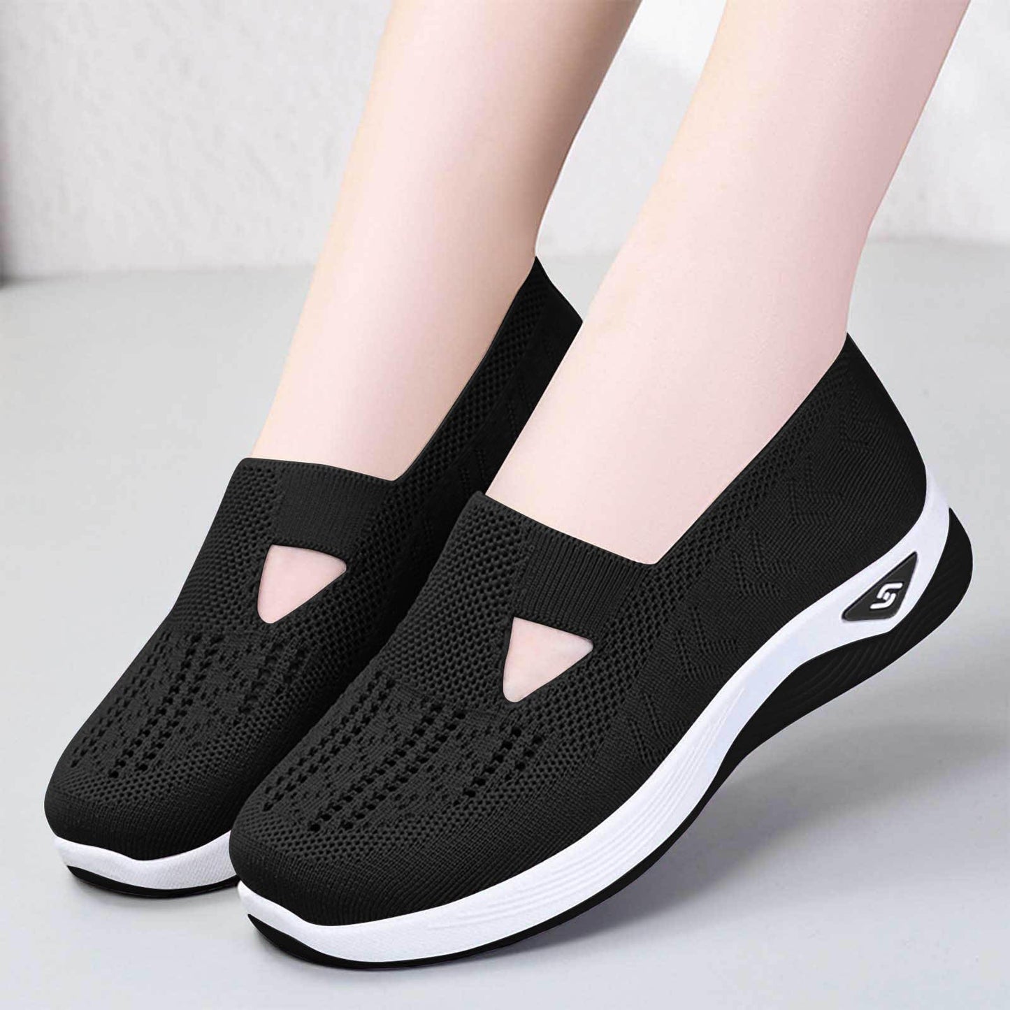 Generic Womens Slip on Sneakers Women's Slip on Sneakers Shoes Woven Orthopedic Breathable Soft Shoes Walking Diabetic Foam Shoes Hands Free Slip in V-667 Gray 6.5