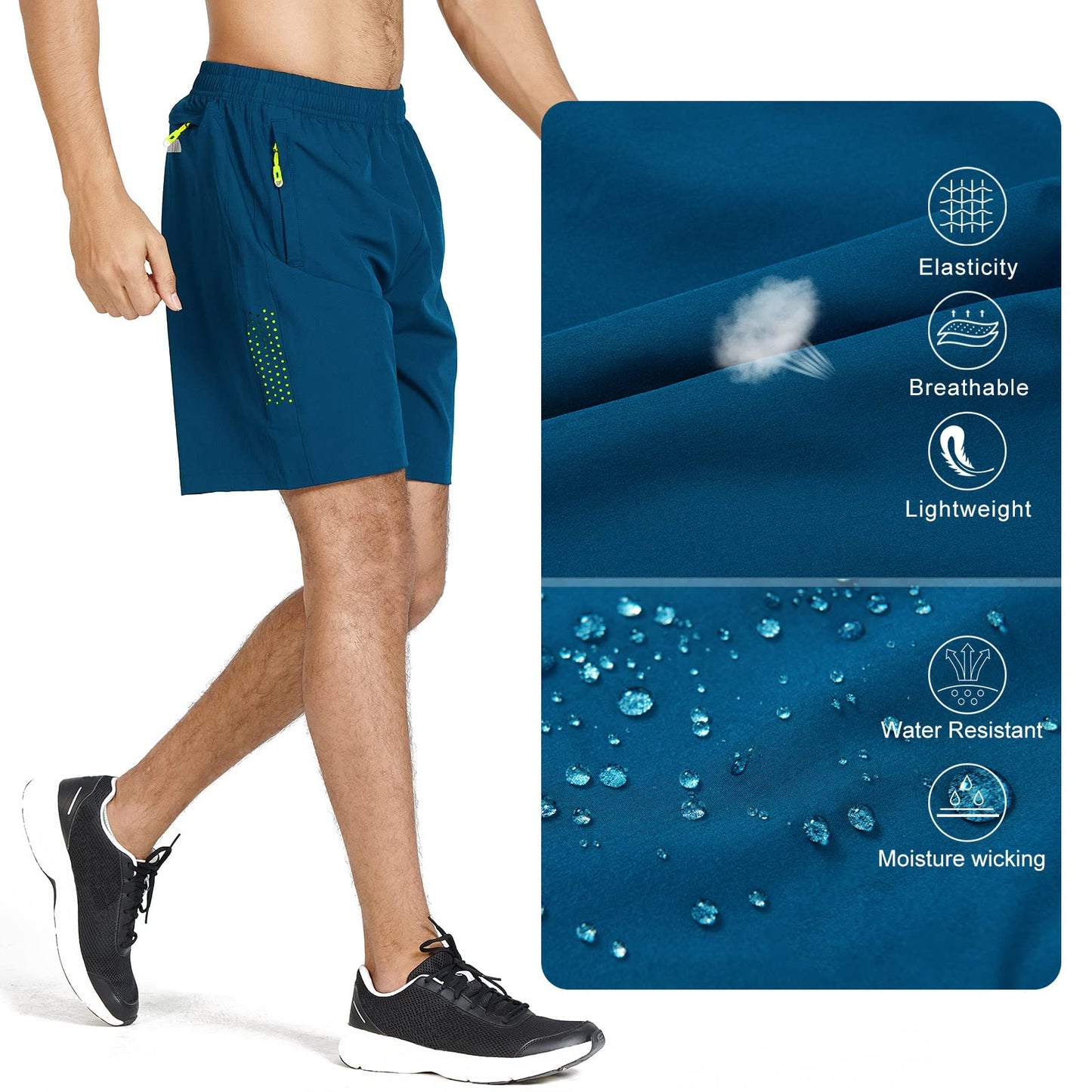 NORTHYARD Men's Athletic Running Shorts Gym Workout 7"/9"/5" Quick Dry Lightweight Sports Basketball Tennis 3 Zipper Pockets Seablue XL