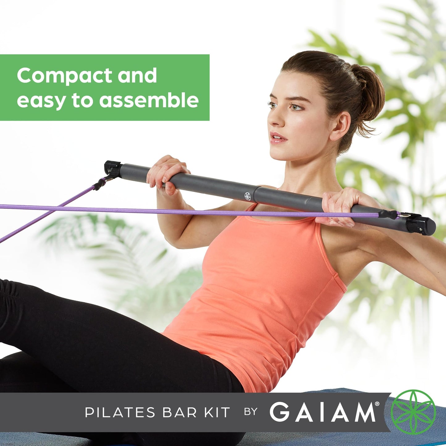 Gaiam Restore Pilates Bar Reformer Kit - Home Fitness Equipment for Total Body Workout - Includes Bar, Two 30-Inch Resistance Band Cords with Attached Foot Strap Loops - Exercise Guide Included