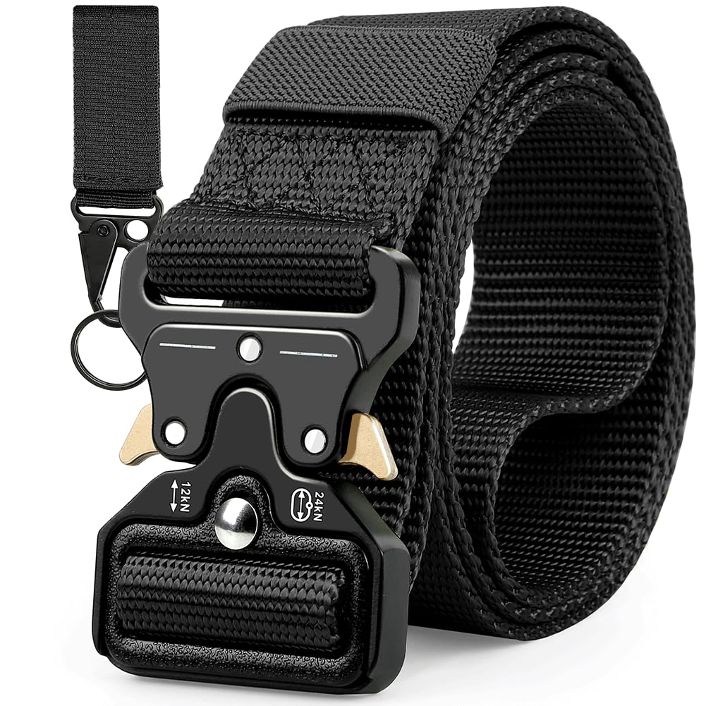 Boneke Military Belt, Men Tactical Belt with Quick Release Metal Buckle Ideal for military training and outdoor, police belts black