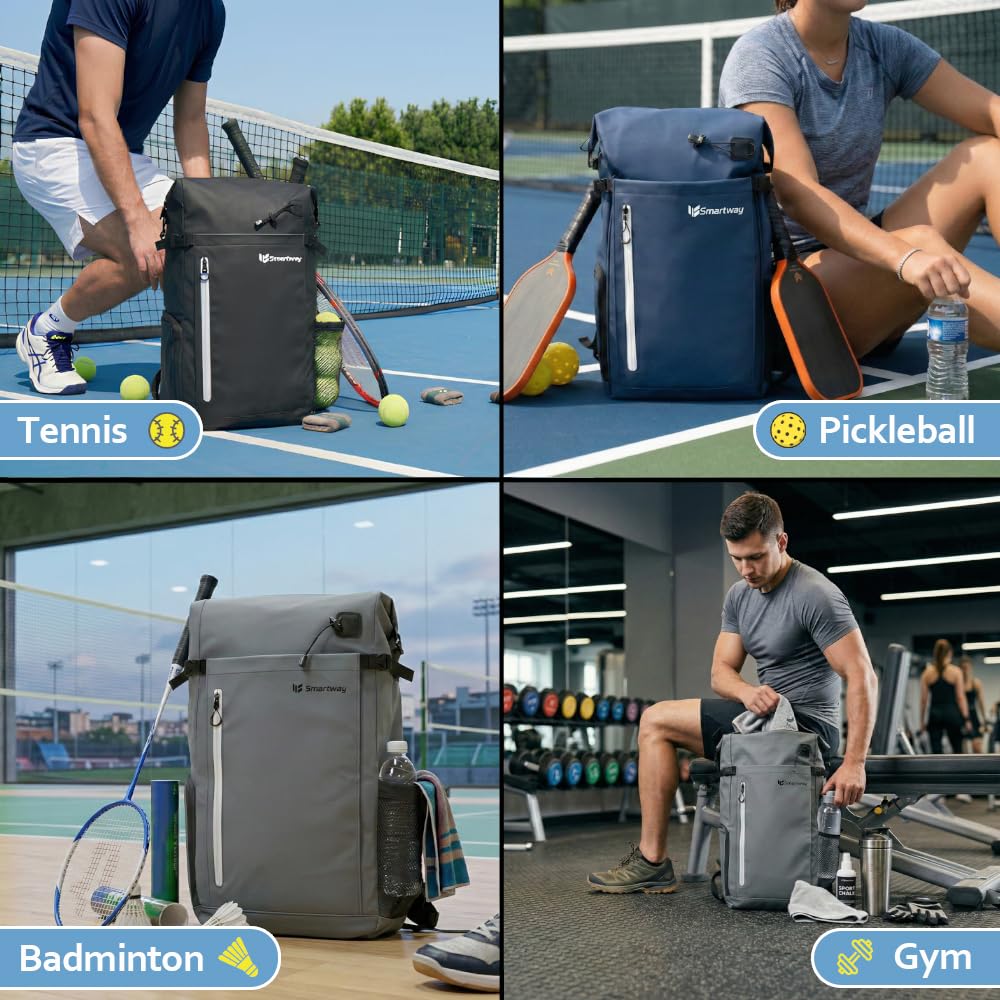 Smartway Waterproof Pickleball Bag With Shoe Compartment - Large Capacity Tennis Racket Backpack For Men Women